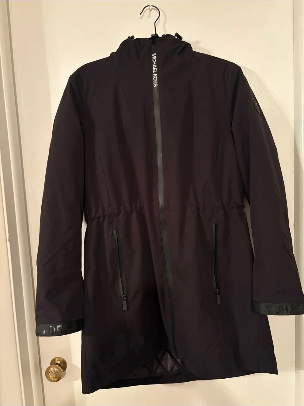 Michael Kors Black Hooded Coat with Drawstring Waist